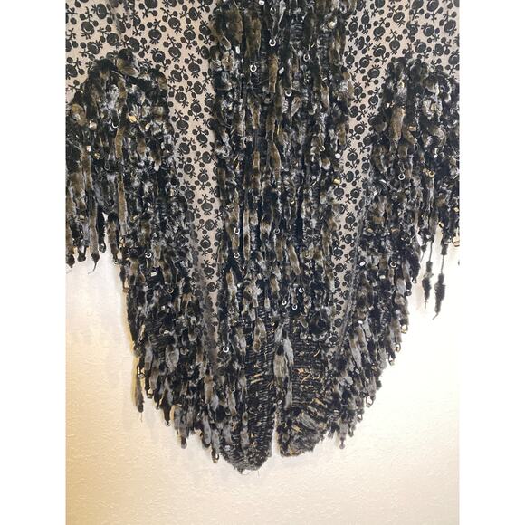 Black Chenille Velvet Beaded Shawl Vintage OS Soft Costume Lined Women’s Fancy - Picture 4 of 13